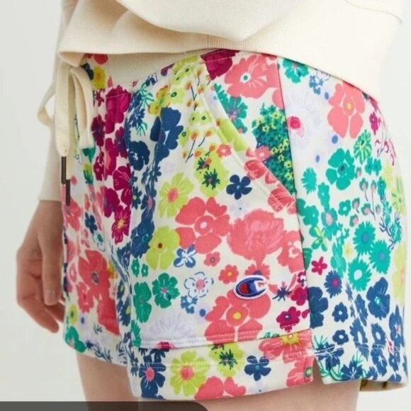 NEW CHAMPION FLORAL SHORTS WOMENS MEDIUM FLOWER POWER MULTI COLOR FRENCH TERRY N - Picture 8 of 8